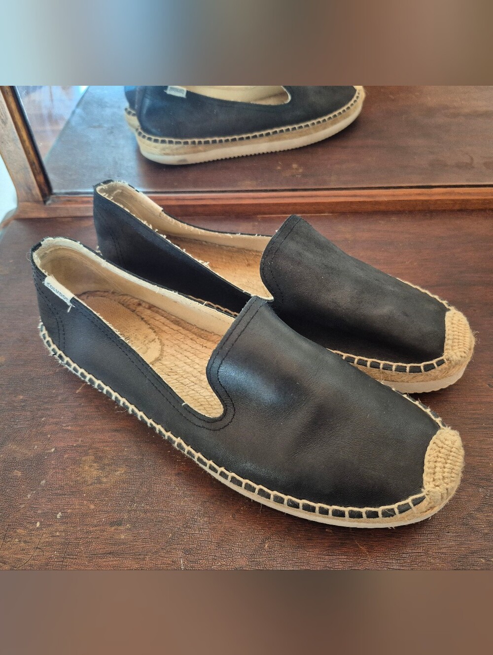 Soludos Leather Espadrille Shoes Size 9.5 Black
